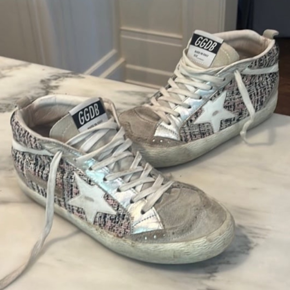 authentic golden goose midstar sneakers size 37 rare tweed pink white and black